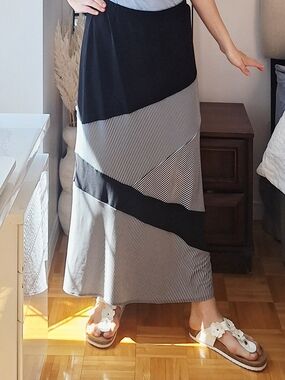 Laura Striped Panel Maxi Skirt in Black and White
